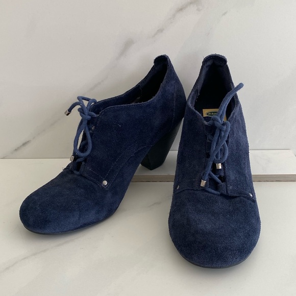 Dr Scholls Women Blue Leather Suede Lace Up Oxford-Like Healed Shoes - Booties - Picture 7 of 12